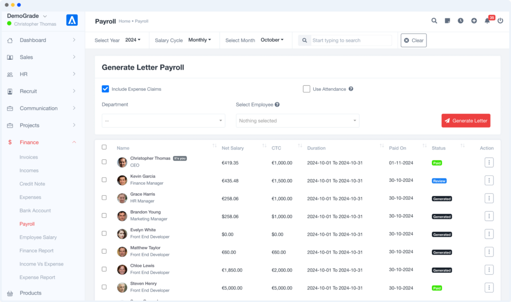 ERP and Payroll features