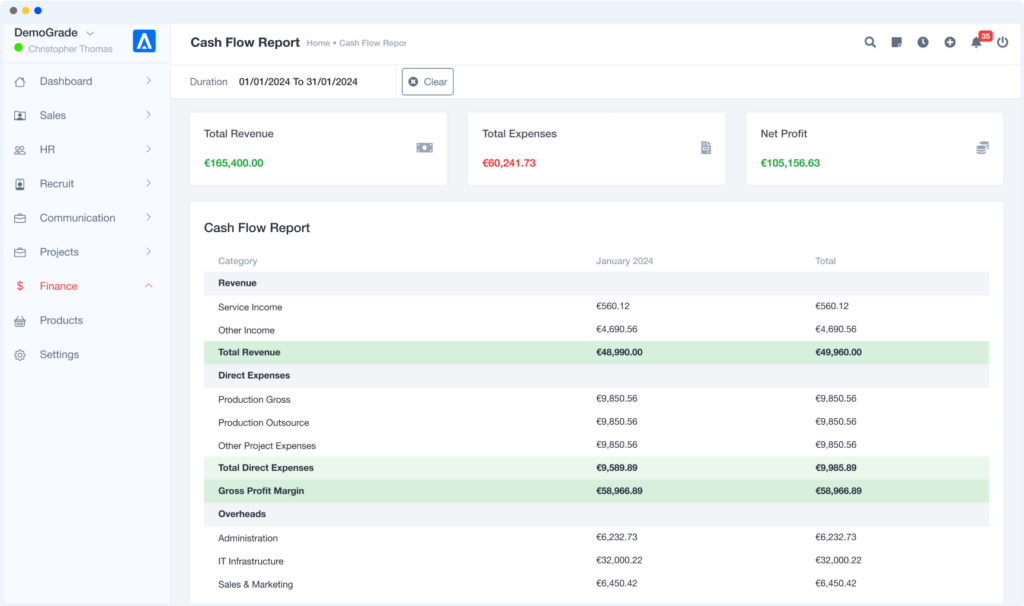 ERP for financial management in the company