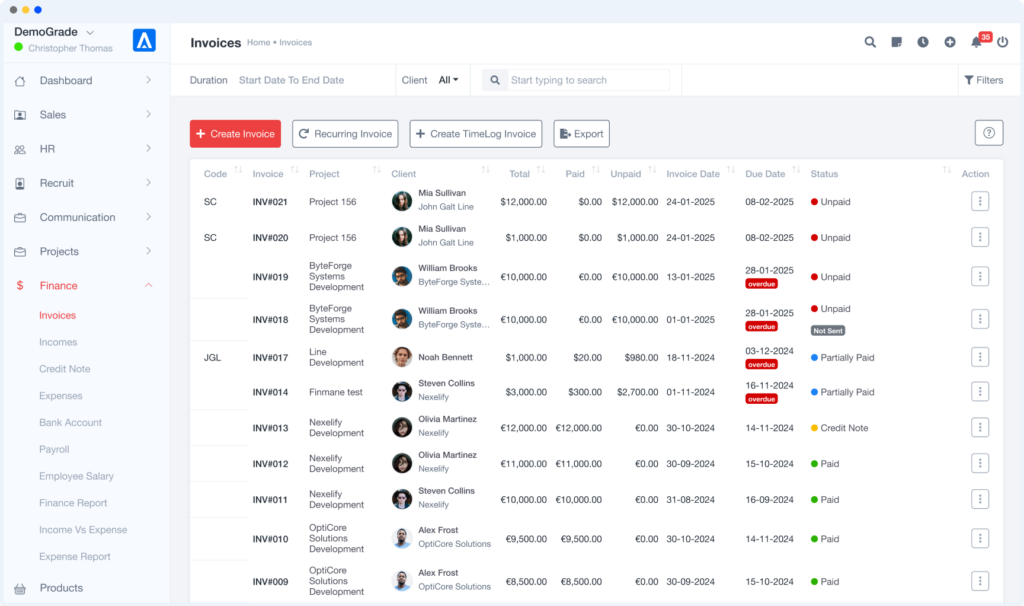 ERP and invoices in IT companies